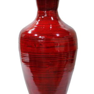 30" Red Lacquer Spun Bamboo Floor Vase