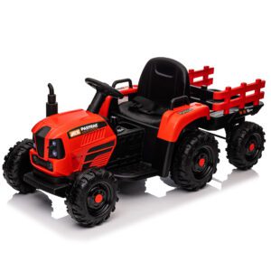 Ride on Tractor with Trailer,24V 400W Powered Electric Tractor Toy w/Remote Control,electric car for kids,Three speed adjustable,Power display, USB,MP3 ,Bluetooth,LED light,Two-point safety belt.