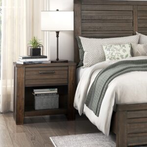 Rustic Style 1pc Dark Brown Nightstand of Drawer and Storage Cubby Metal Hardware Wooden Bedroom Furniture