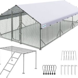 Large Metal Chicken Coop Run W/Roosting Perch for 30+ Poultry with Galvanized Hardware Cloth and Waterproof Roof Cover18x9x6.6FT