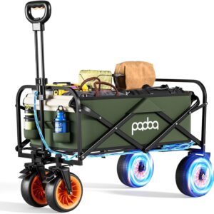 Electric Assistance Collapsible Folding Garden Wagon, 300LBS Grocery Cart with Big All-Terrain Wheels, Portable for Camping
