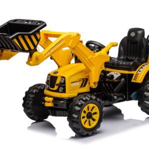 Ride on Excavator, 12V Battery Powered Construction Vehicles for Kids, Front Loader with Horn, 2 Speeds, Forward/Backward, Safety Belt,Treaded Wheels, Digger, Yellow Ride on Car