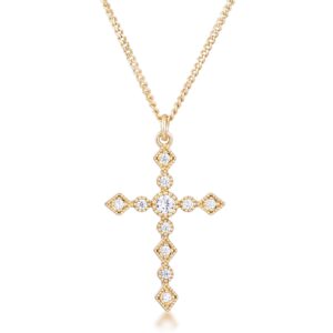 Dainty Art Deco Gold Plated Clear CZ Cross Pendant